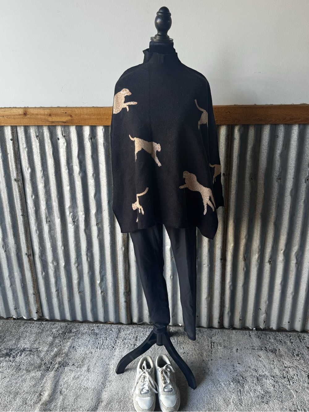 Black Knit Cheetah mock turtleneck